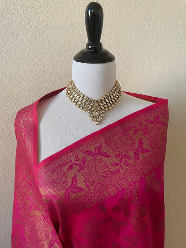 Handloom Tussar Silk Saree with Antique Zari | Magenta Pink | Handwoven | Silk Mark | Ships from California